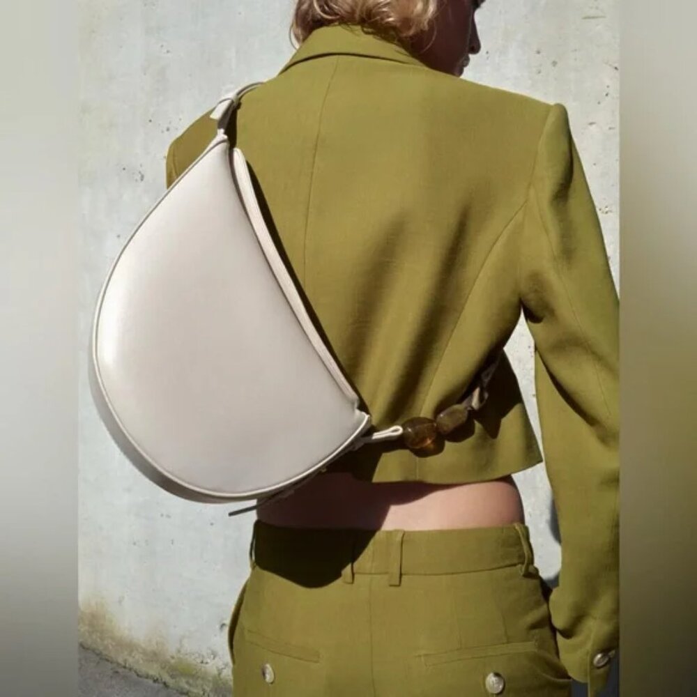 ZARA NWT Chic Beige BEADED ASYMMETRICAL CROSSBODY BAG - Picture 8 of 12